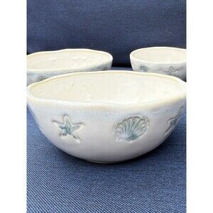 Home Studio Shoreline Collection 2 6" Cereal Bowl Seashells Nautical Beach Ocean